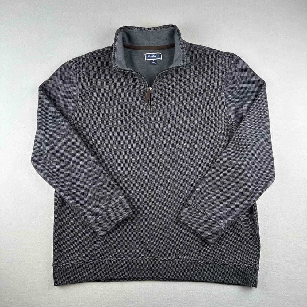 Club Room Men's Dotted Dark‎ Gray 1/4 Zip Mock Neck Soft Sweater Size XL